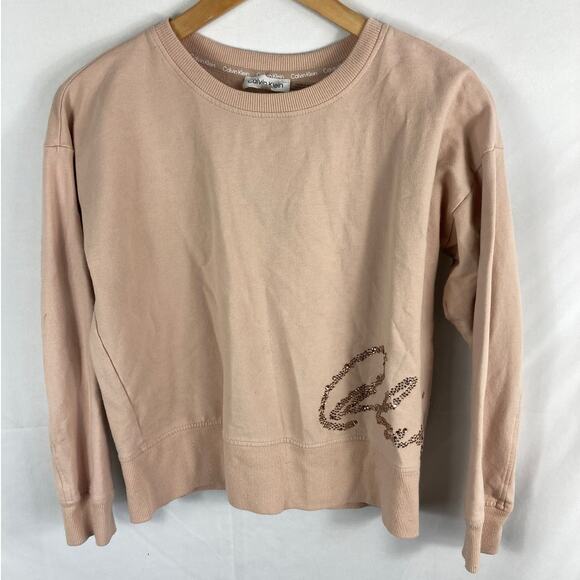 Calvin Klein blush Pink Sequin Crewneck Sweatshirt Size Small - Picture 1 of 5